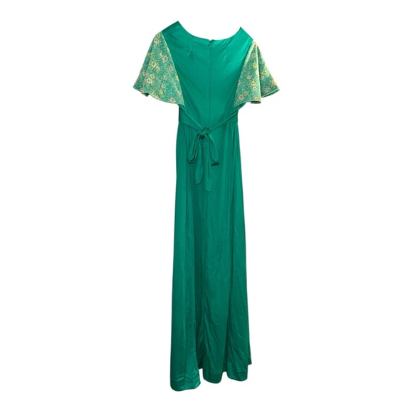Vintage 1970s Emerald Green Empire Waist Maxi Dress Romantic Boho Small - Picture 6 of 10